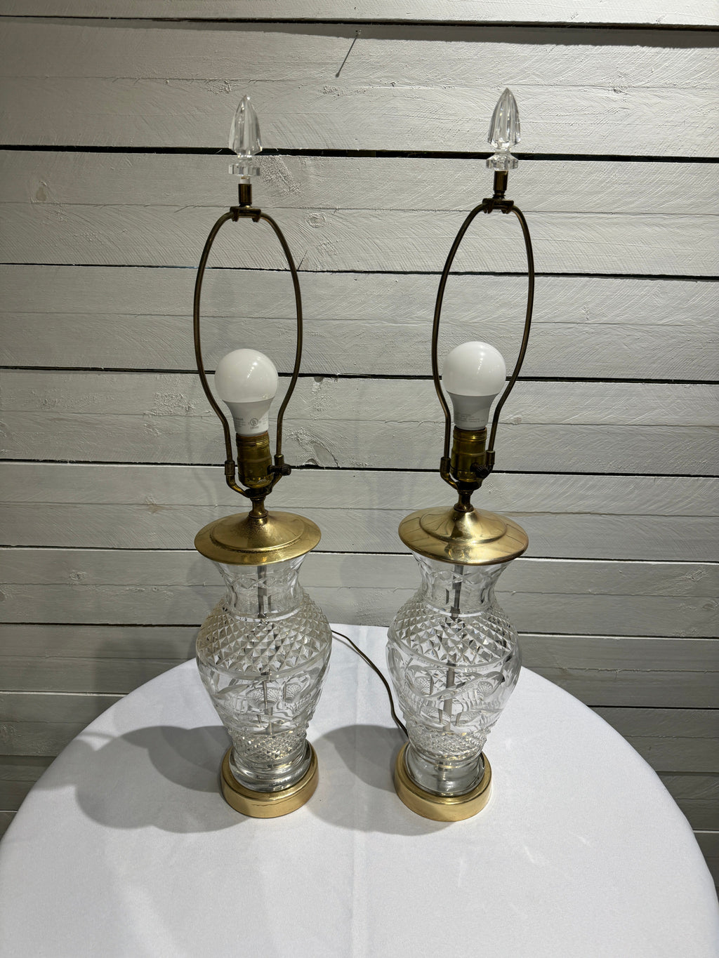 Waterford Crystal & Polished Brass Table Lamp in the Hollywood Regency Style - without shade