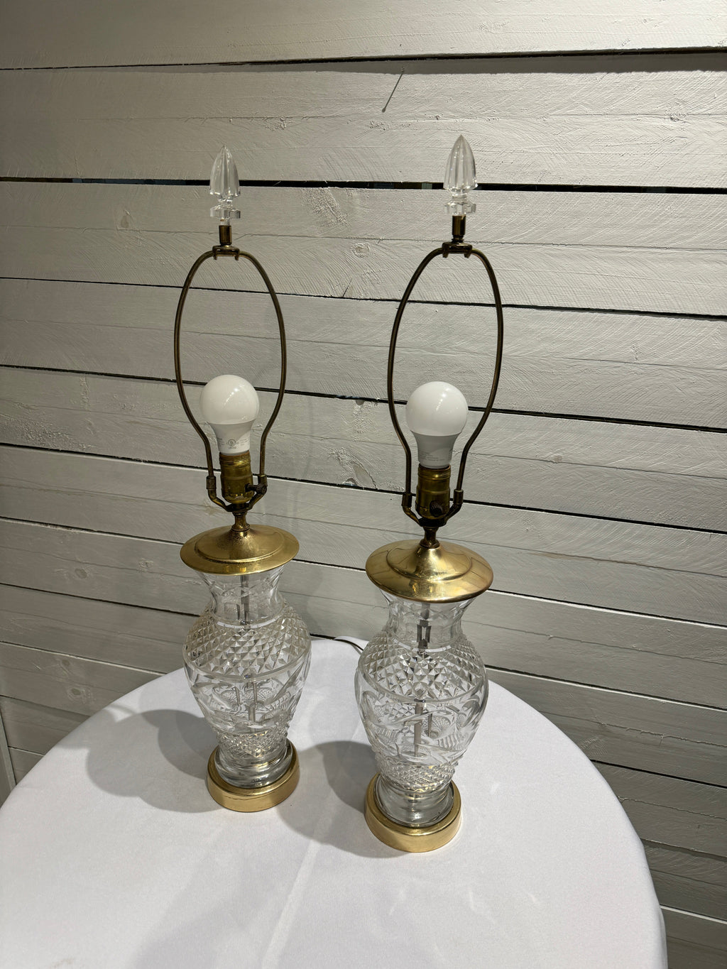Waterford Crystal & Polished Brass Table Lamp in the Hollywood Regency Style - without shade