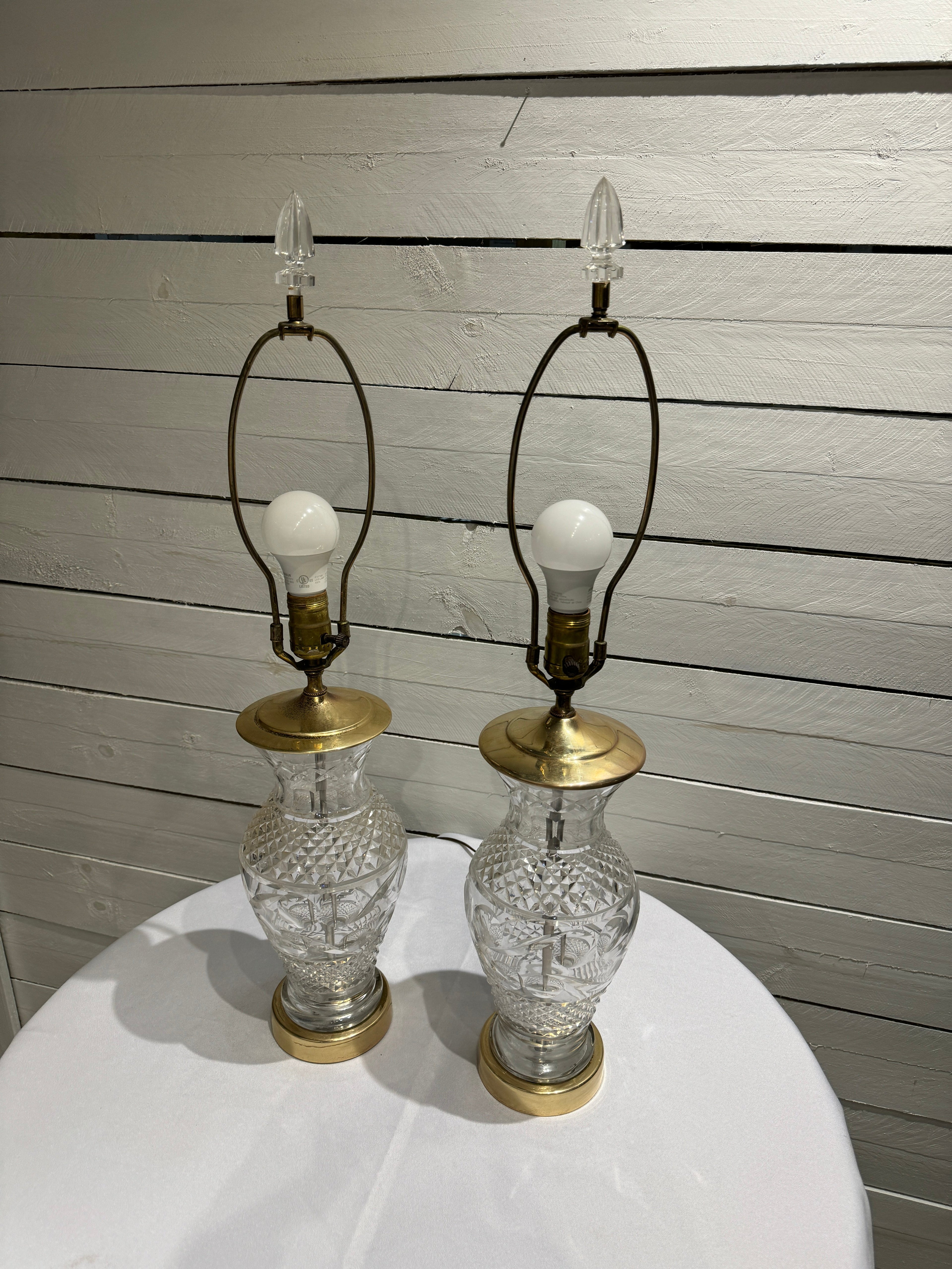 Waterford Crystal & Polished Brass Table Lamp in the Hollywood Regency Style - without shade