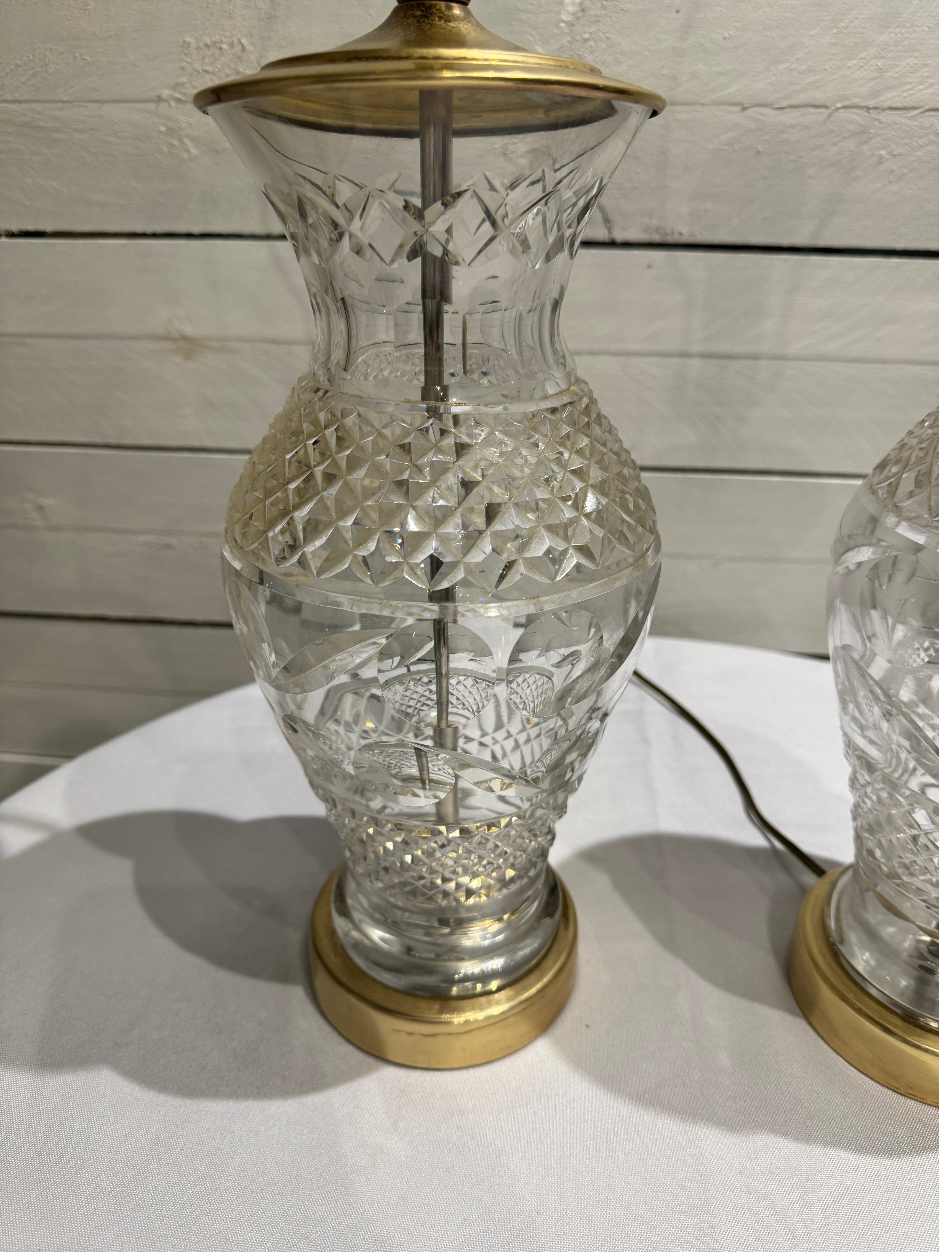 Waterford Crystal & Polished Brass Table Lamp in the Hollywood Regency Style - without shade