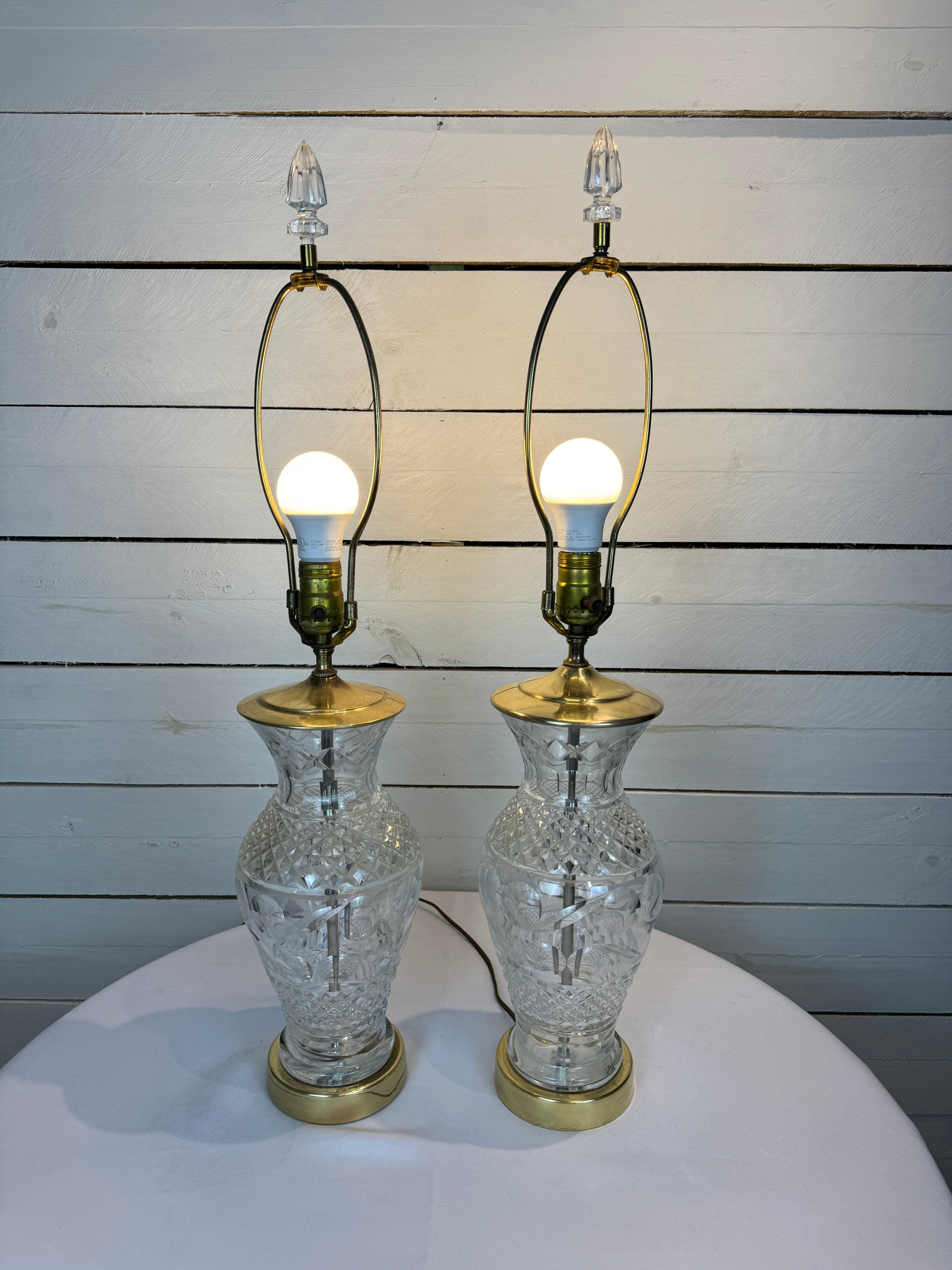 Waterford Crystal & Polished Brass Table Lamp in the Hollywood Regency Style - without shade