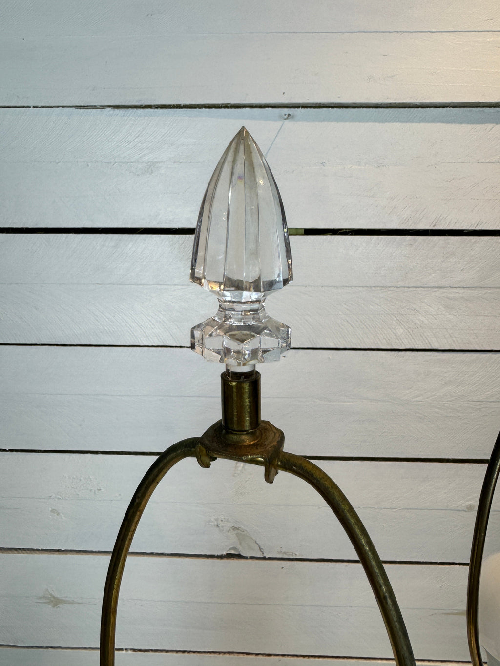 Waterford Crystal & Polished Brass Table Lamp in the Hollywood Regency Style - without shade