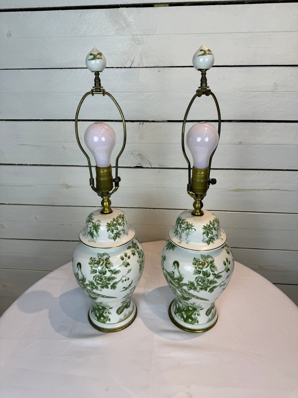 Green & Gold Ginger Jar Ceramic Lamp - Set of Two