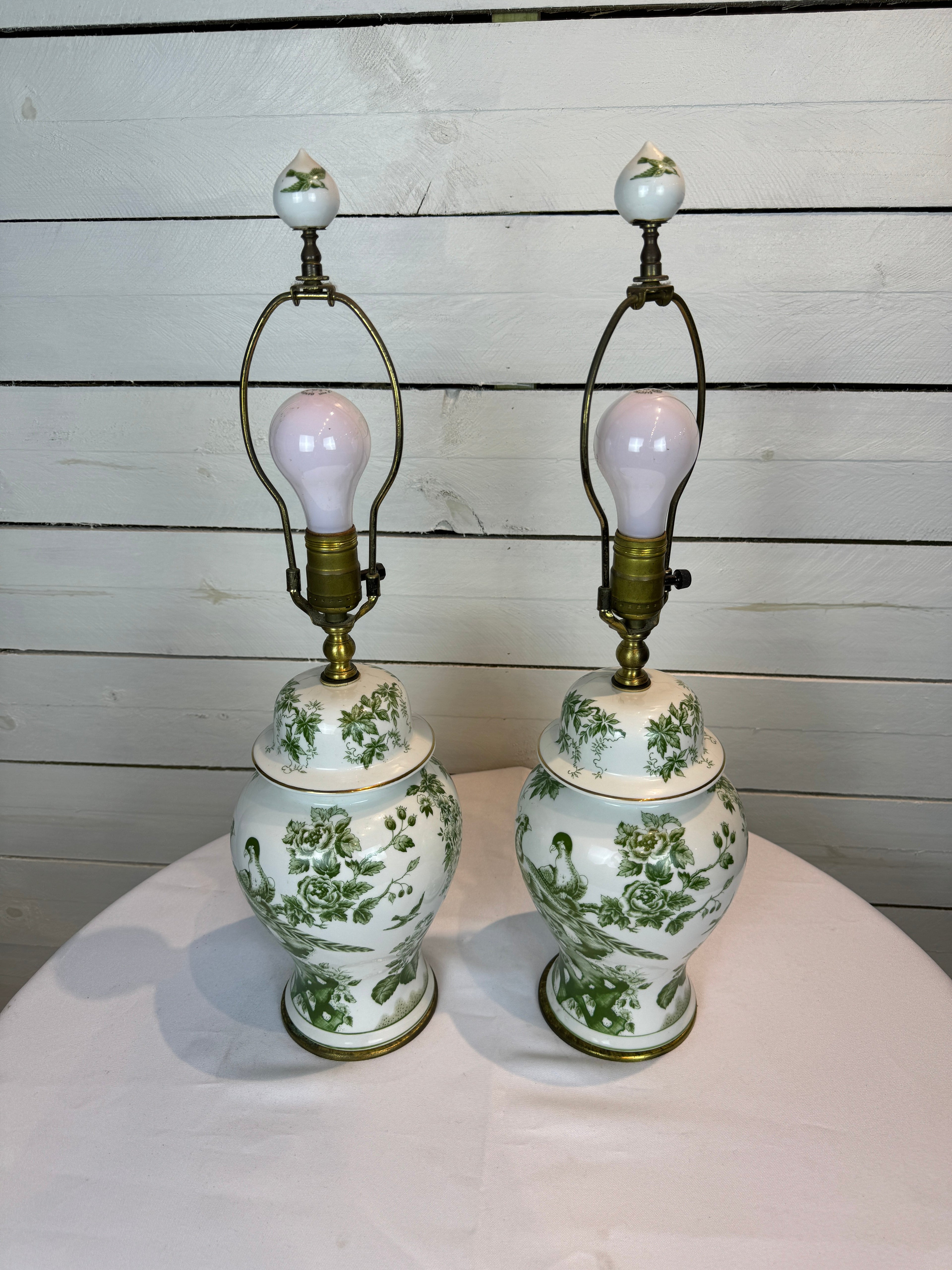Green & Gold Ginger Jar Ceramic Lamp - Set of Two