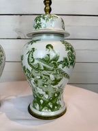Green & Gold Ginger Jar Ceramic Lamp - Set of Two
