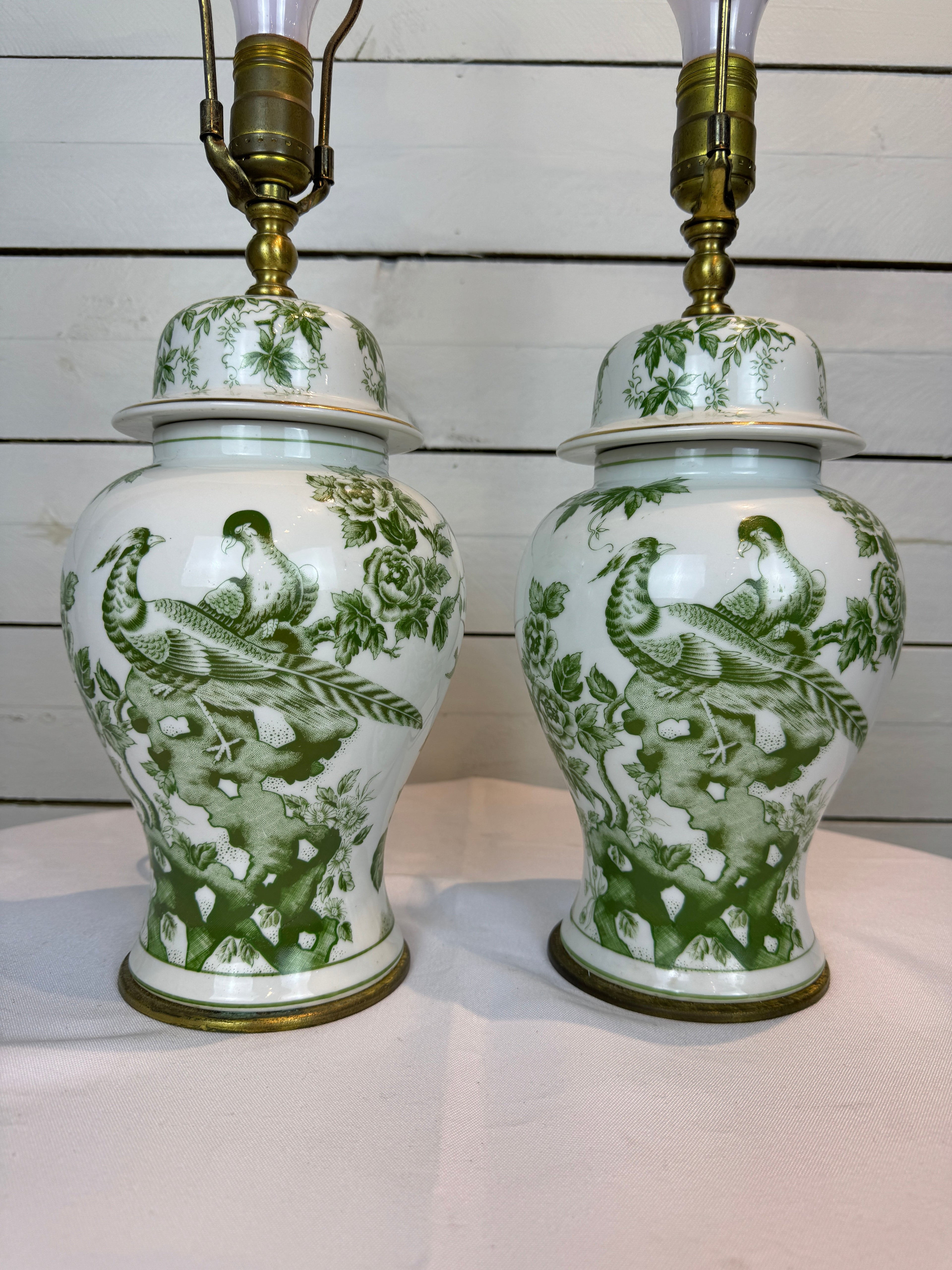 Green & Gold Ginger Jar Ceramic Lamp - Set of Two