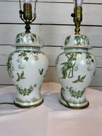 Green & Gold Ginger Jar Ceramic Lamp - Set of Two