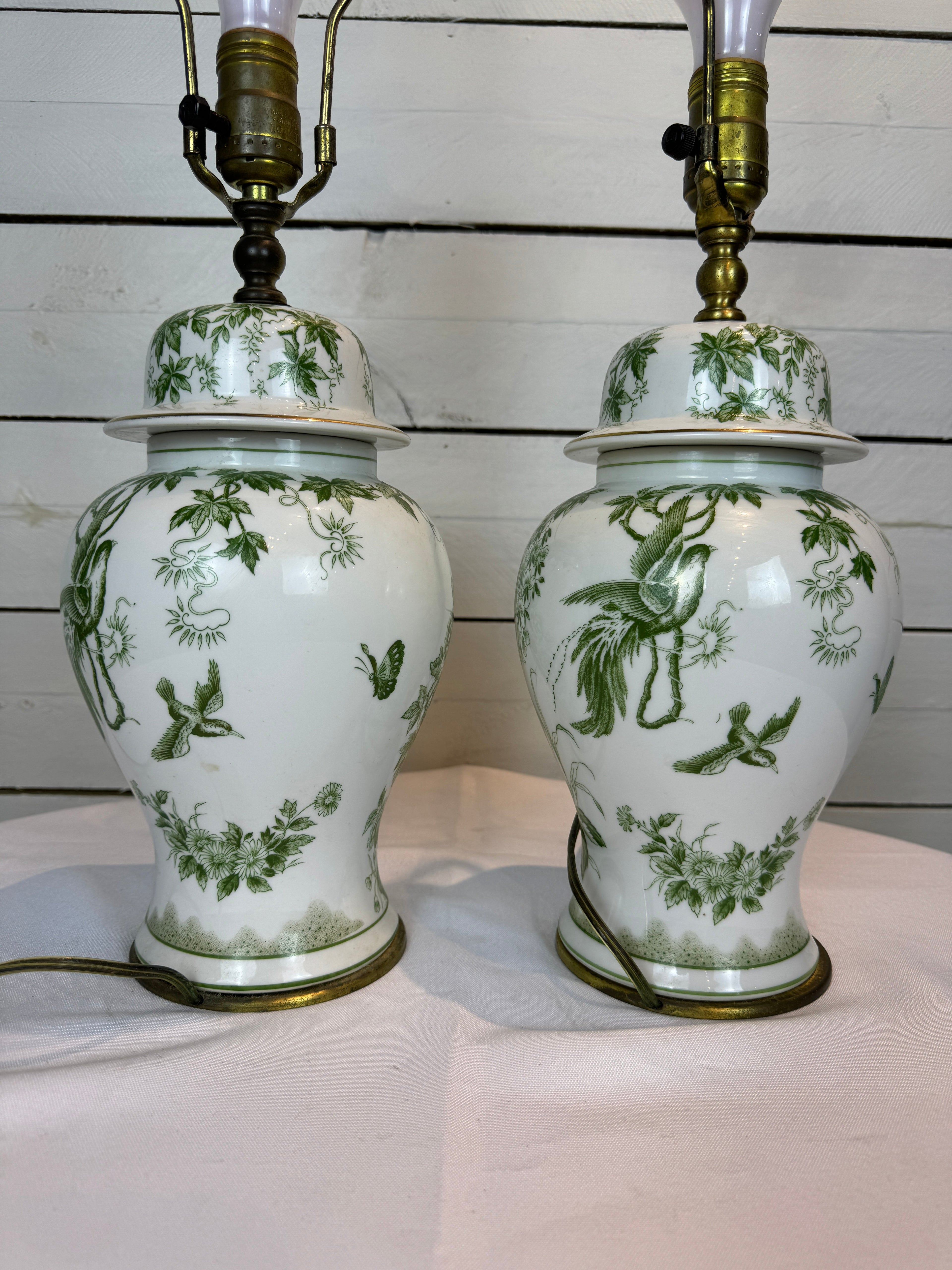 Green & Gold Ginger Jar Ceramic Lamp - Set of Two