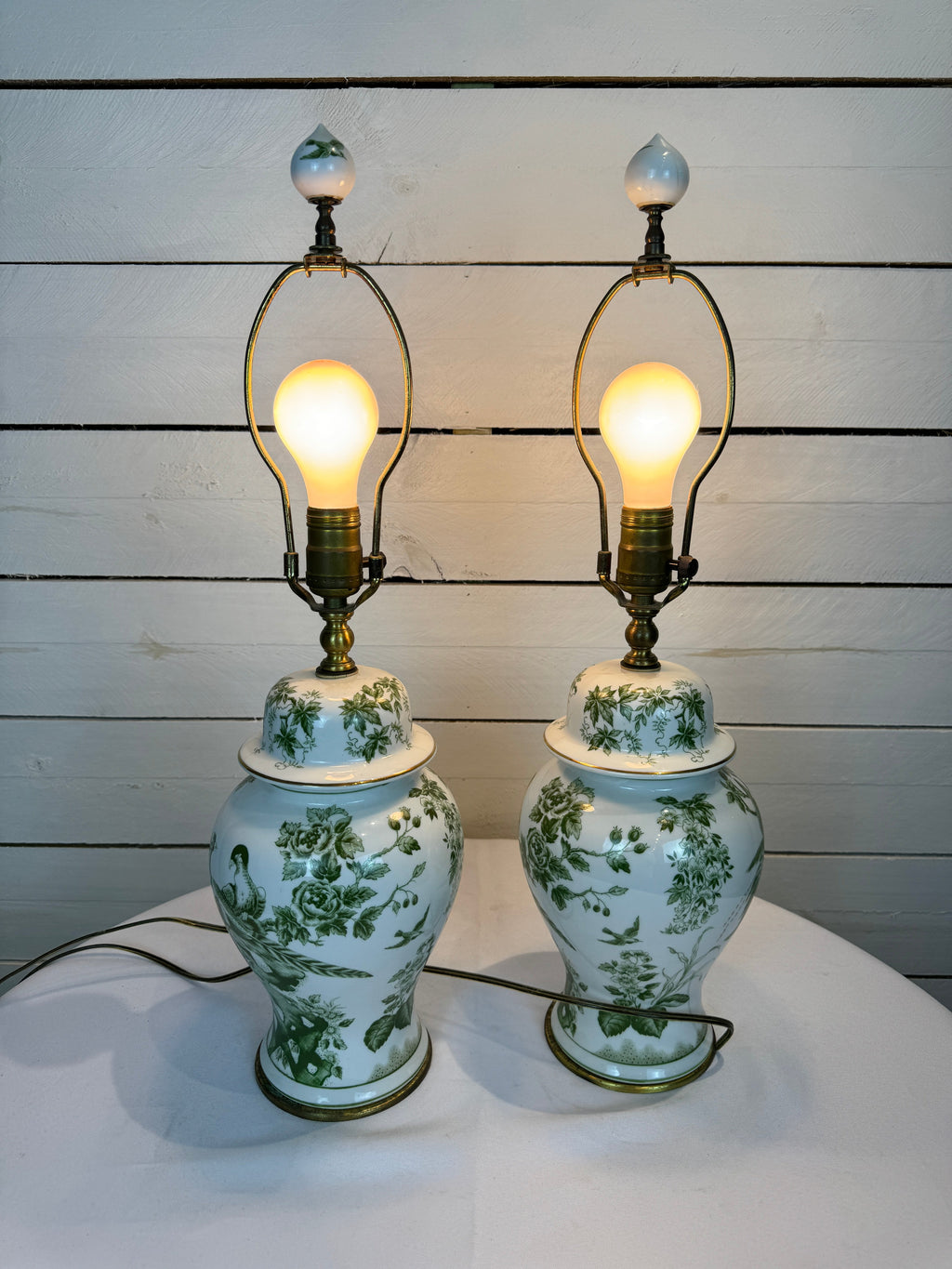 Green & Gold Ginger Jar Ceramic Lamp - Set of Two