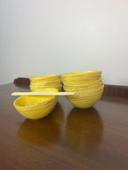 Vintage Studio Nova Samba Yellow Hand Painted Stoneware - Asian Rice Bowls - Fruit & Dessert Bowls - Set of 8