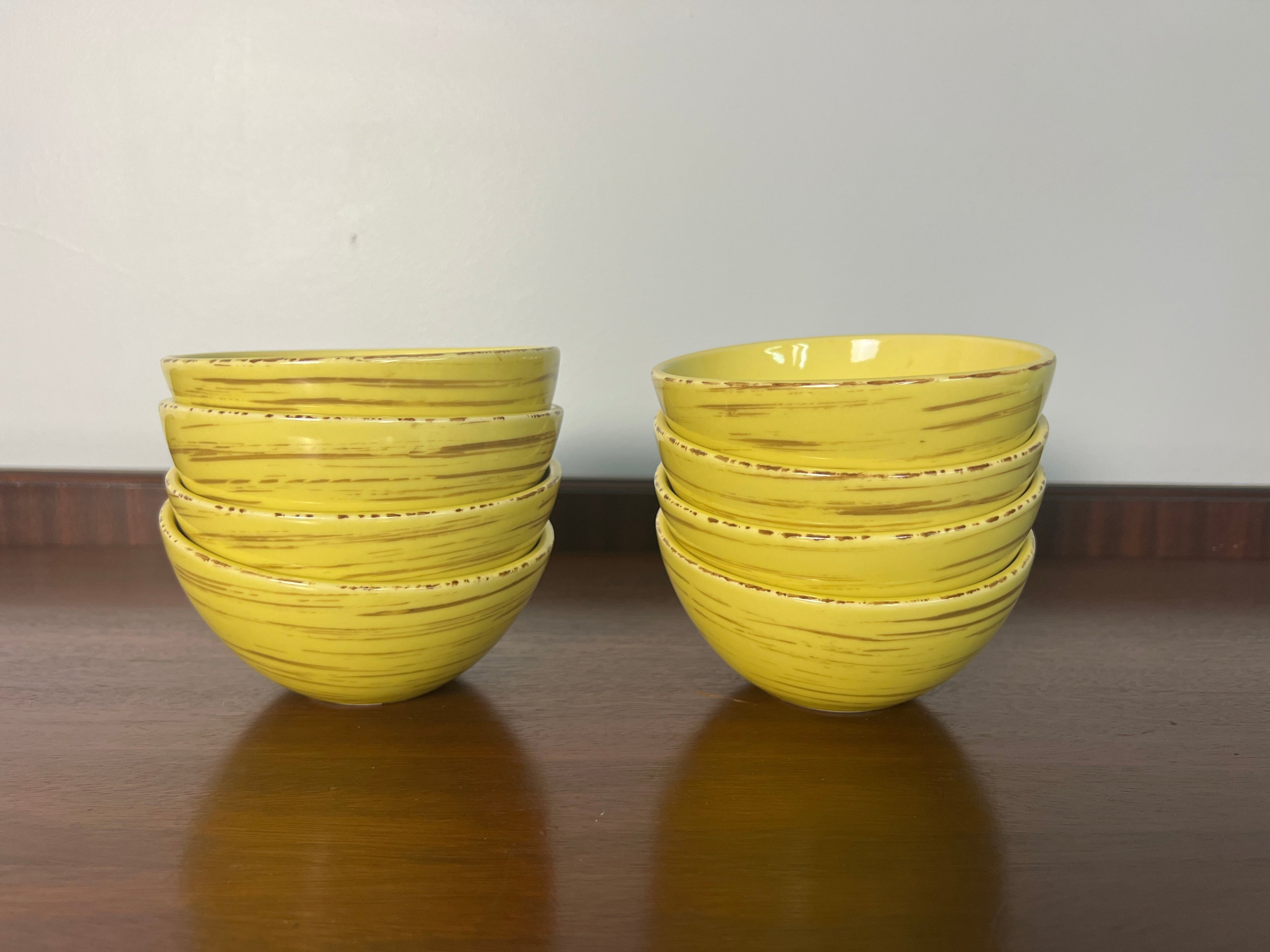 Vintage Studio Nova Samba Yellow Hand Painted Stoneware - Asian Rice Bowls - Fruit & Dessert Bowls - Set of 8