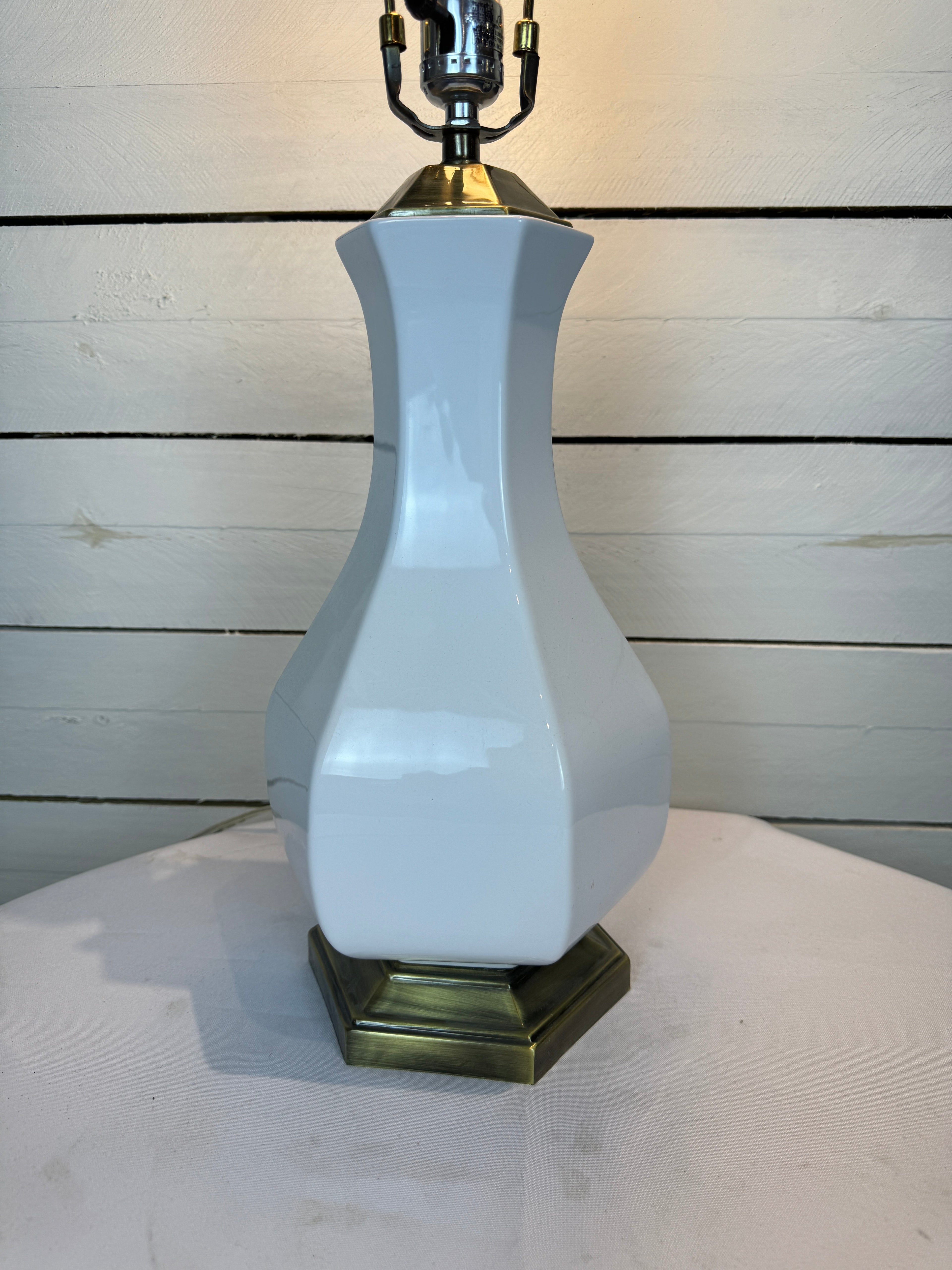 White Ceramic & Brass/Metal Base Table Lamp