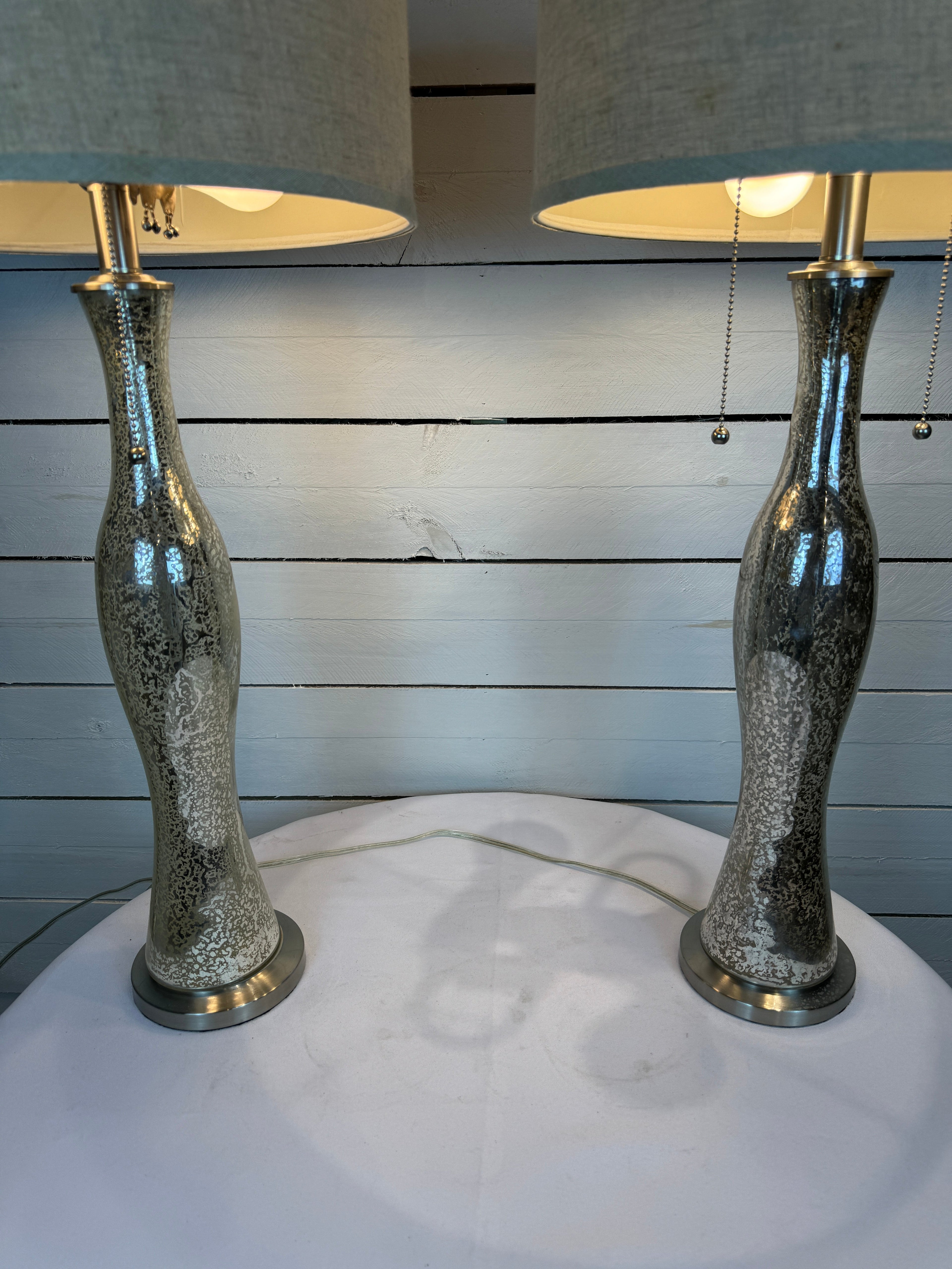 Crackled Glass Desk or Table Lamps Shade Included - Set of Two