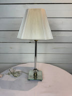 Small Glass Lamp with White Silk Shade