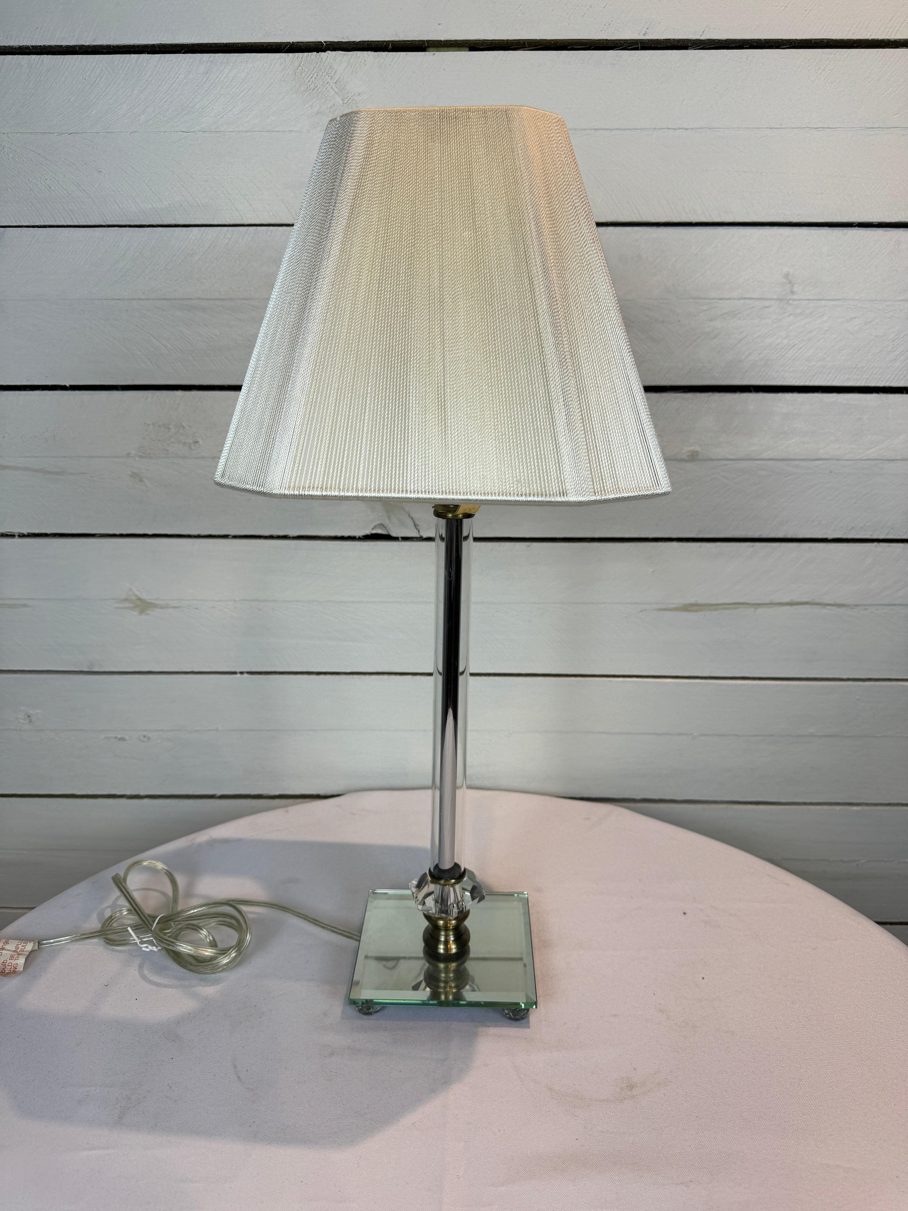 Small Glass Lamp with White Silk Shade