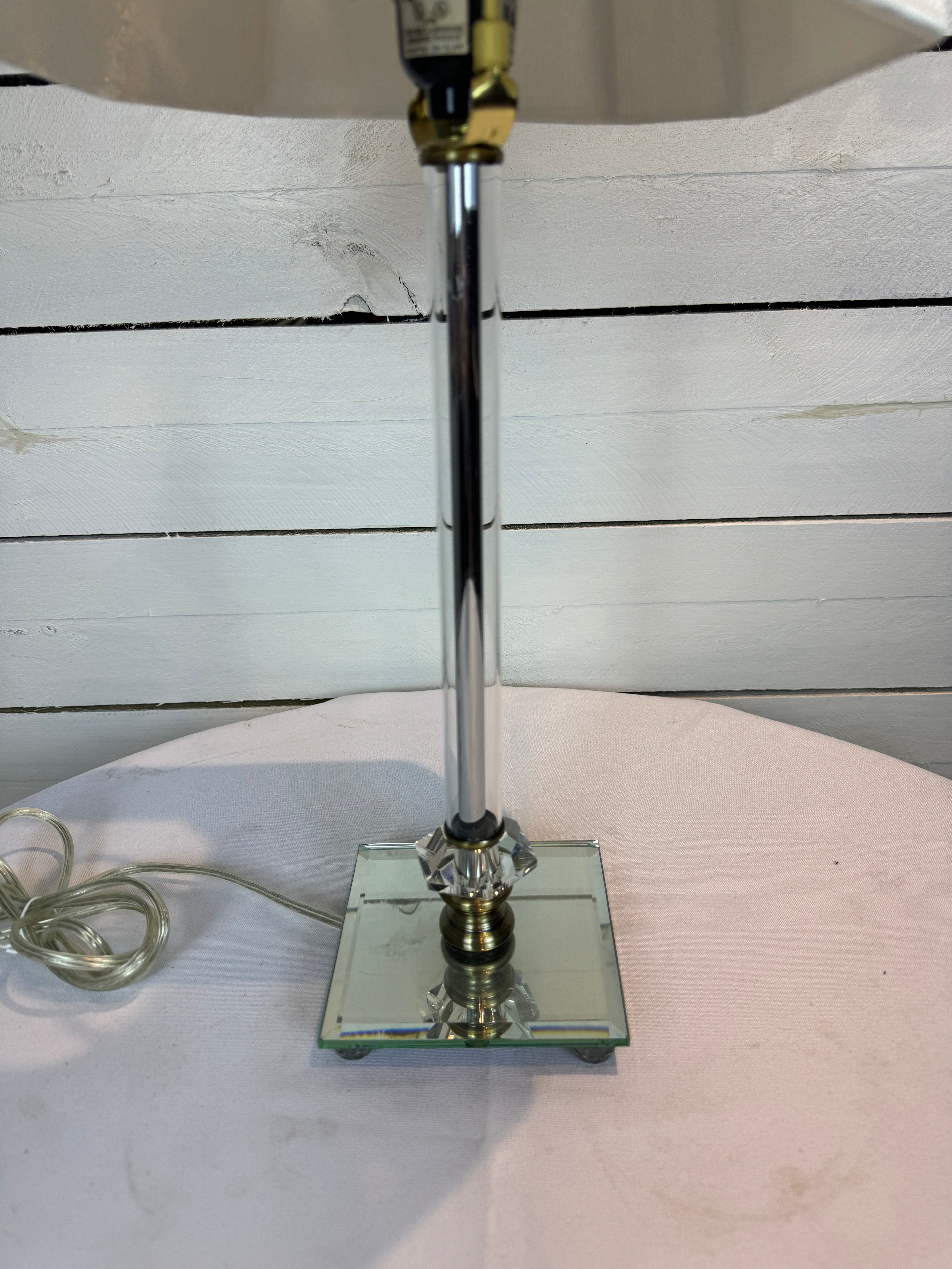 Small Glass Lamp with White Silk Shade