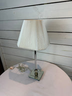 Small Glass Lamp with White Silk Shade