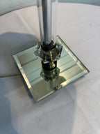 Small Glass Lamp with White Silk Shade