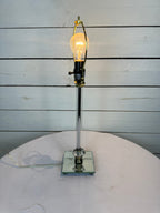Small Glass Lamp with White Silk Shade