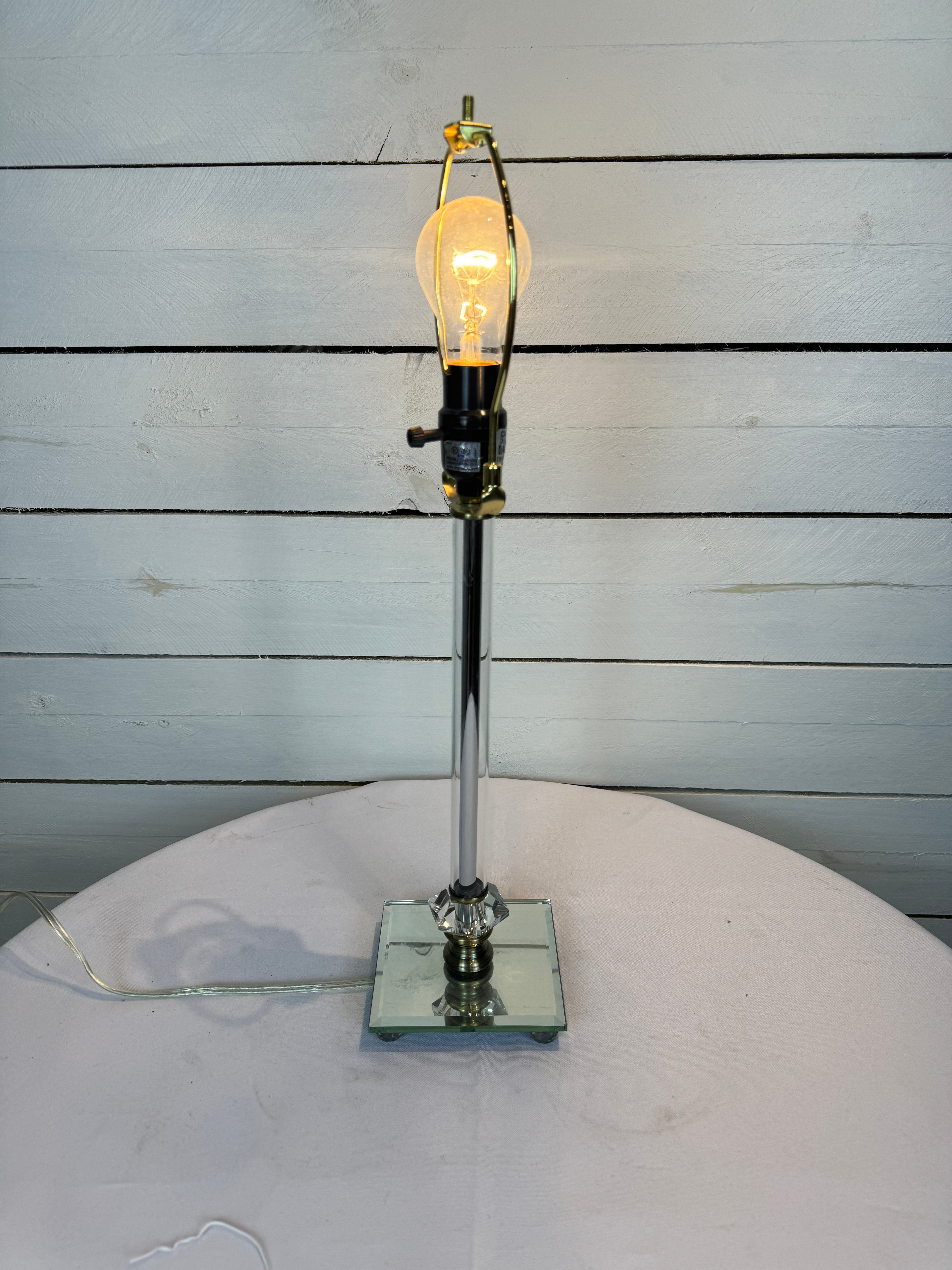 Small Glass Lamp with White Silk Shade
