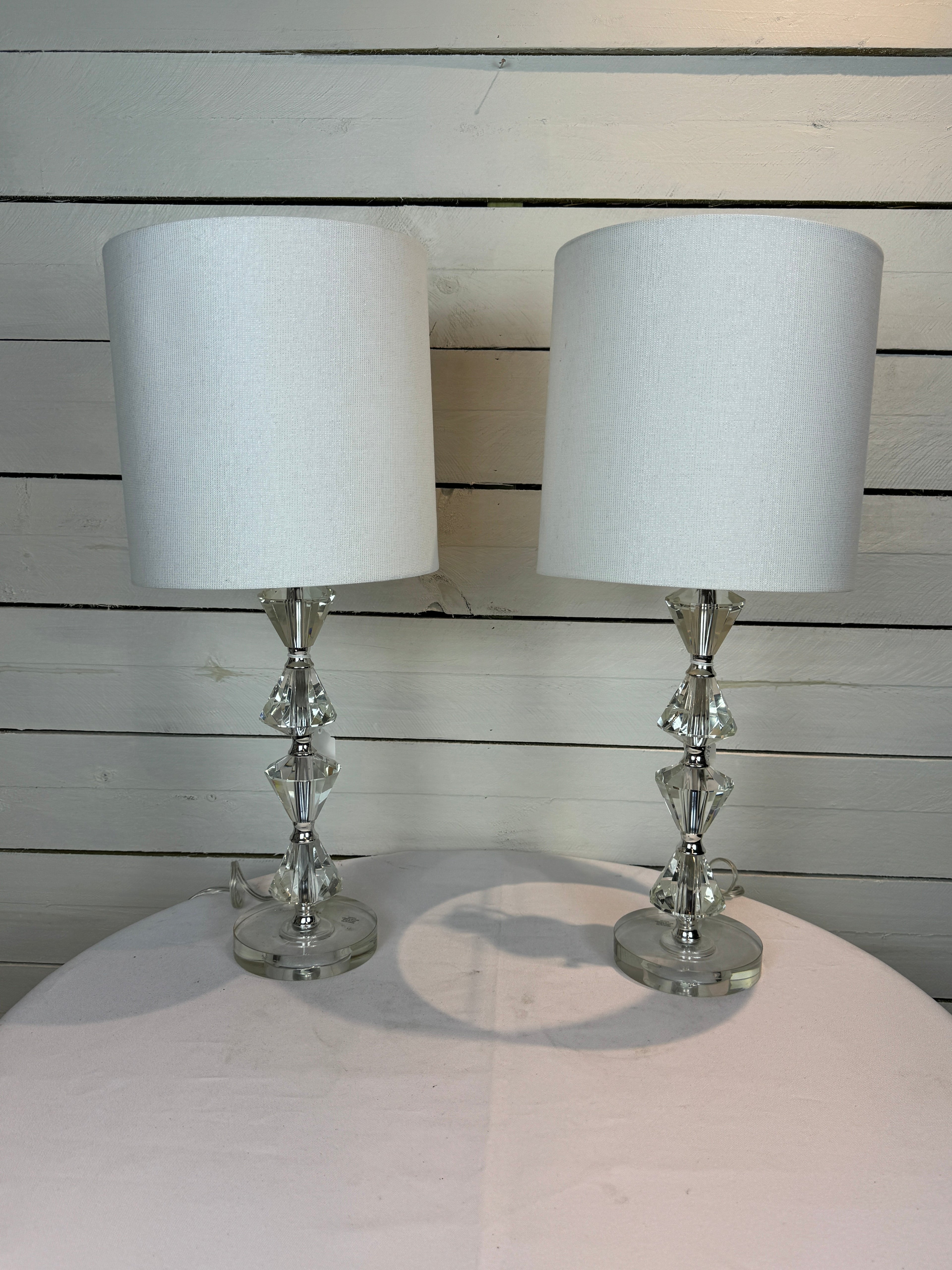 Glass Diamond Shaped Lamps with Shades - Set of Two