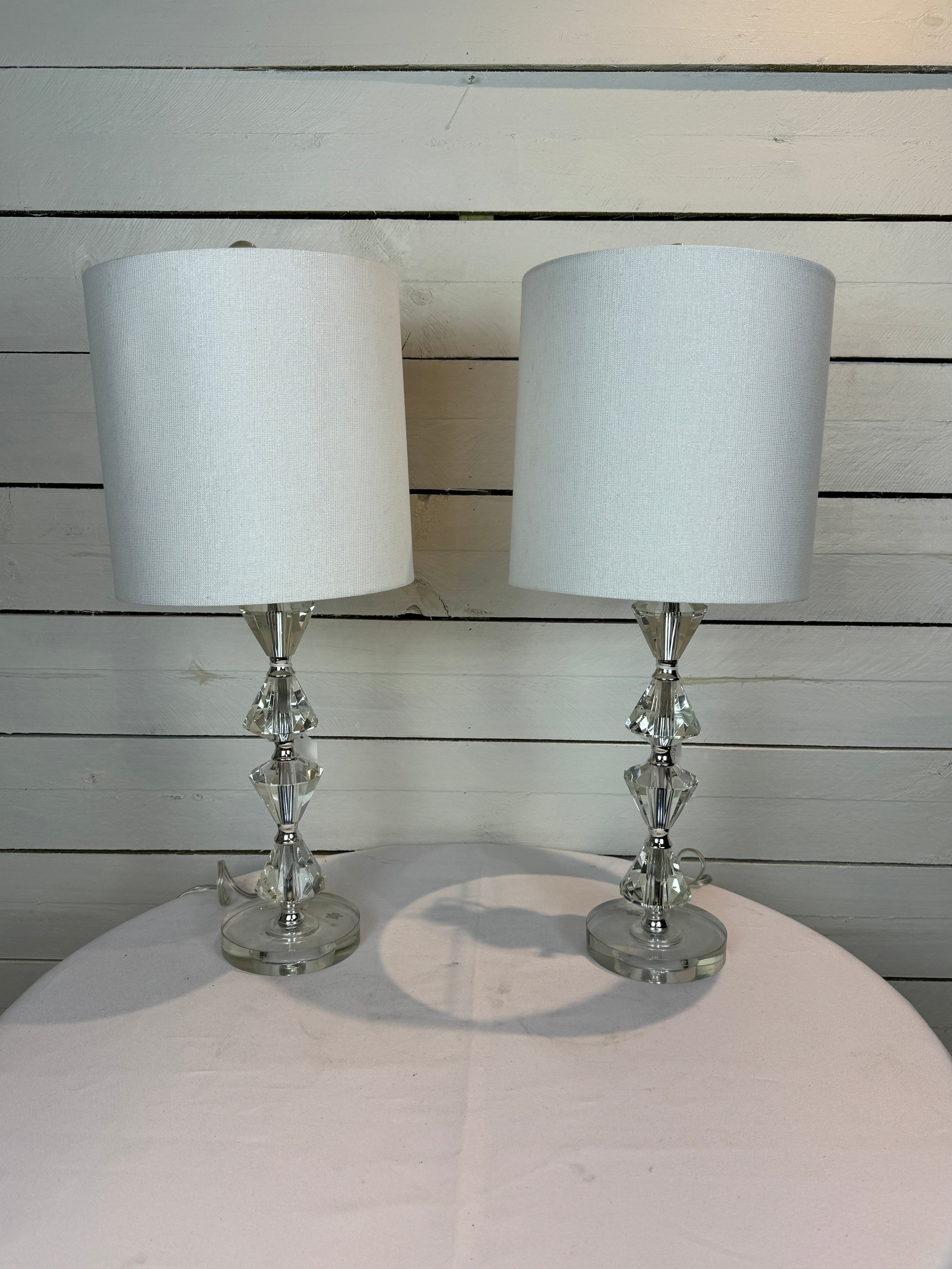 Glass Diamond Shaped Lamps with Shades - Set of Two