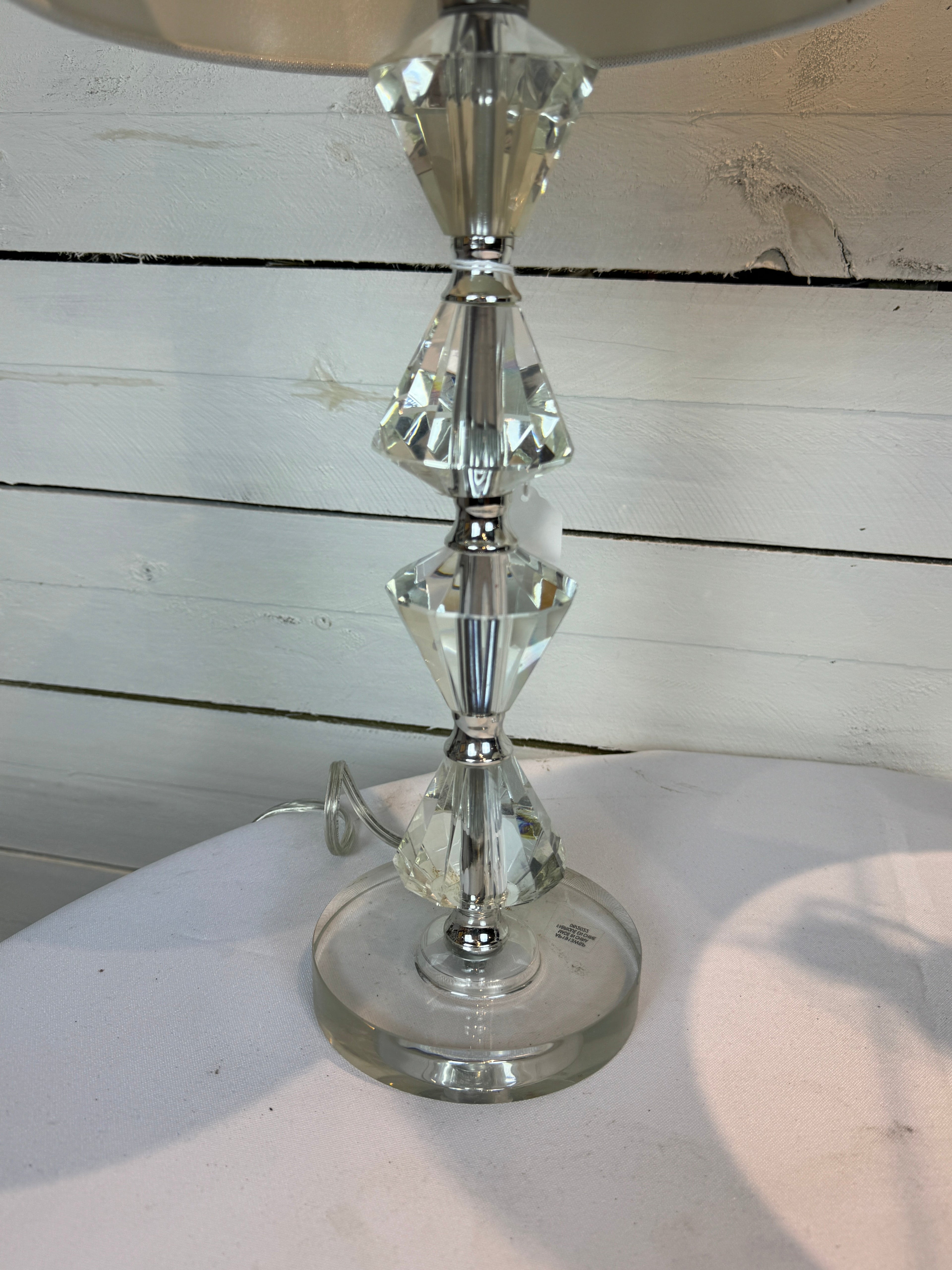Glass Diamond Shaped Lamps with Shades - Set of Two