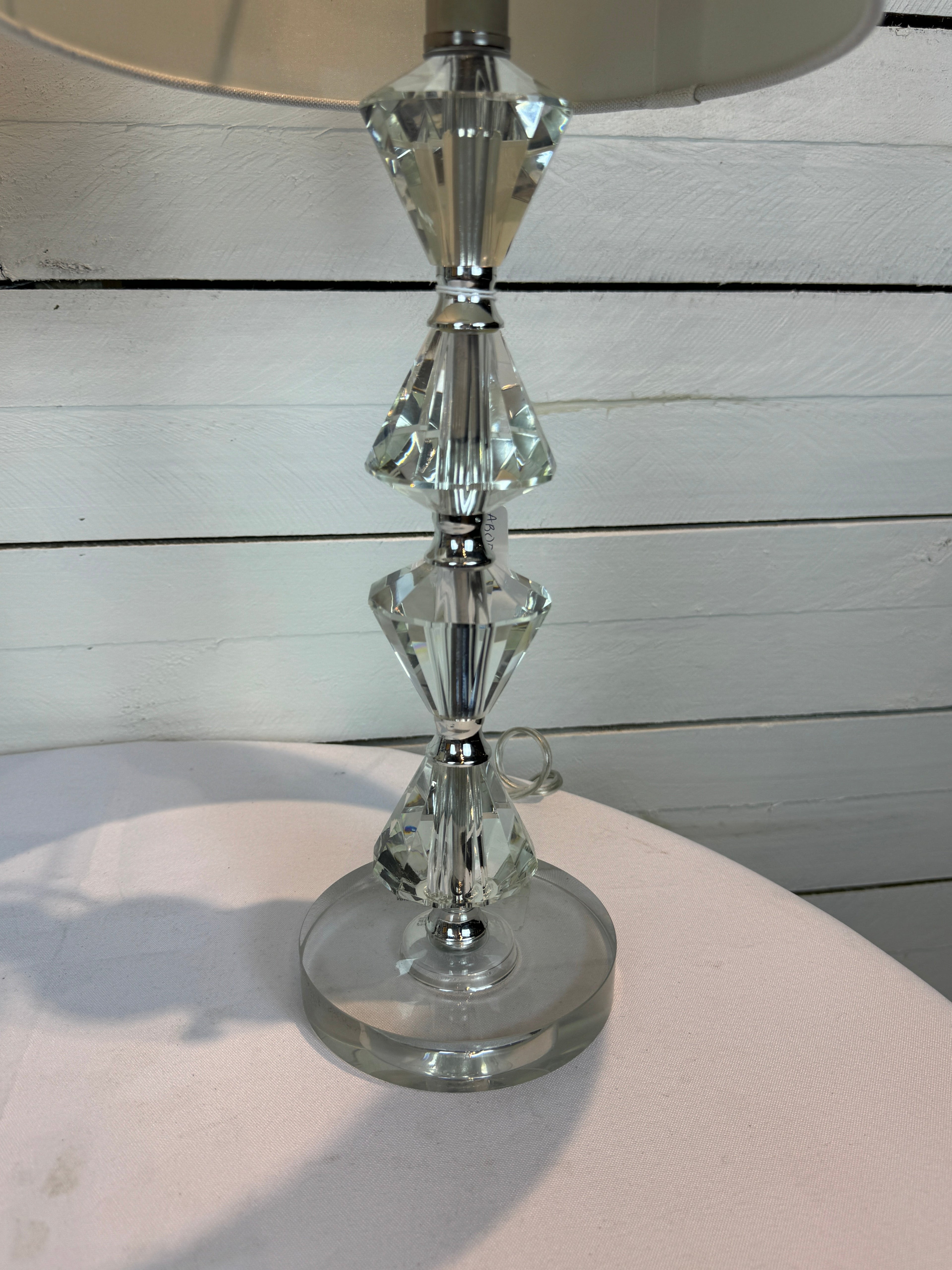Glass Diamond Shaped Lamps with Shades - Set of Two