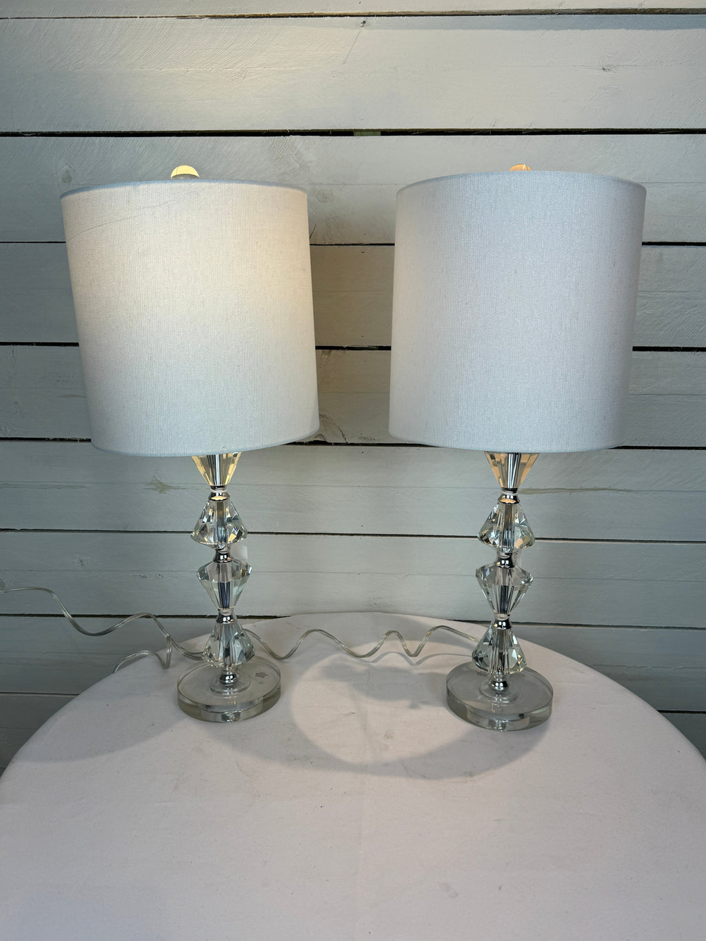 Glass Diamond Shaped Lamps with Shades - Set of Two