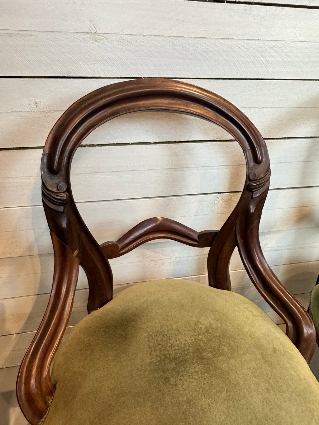 Antique Victorian Balloon Back Boudoir Side Chairs - Set of Two