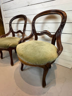 Antique Victorian Balloon Back Boudoir Side Chairs - Set of Two