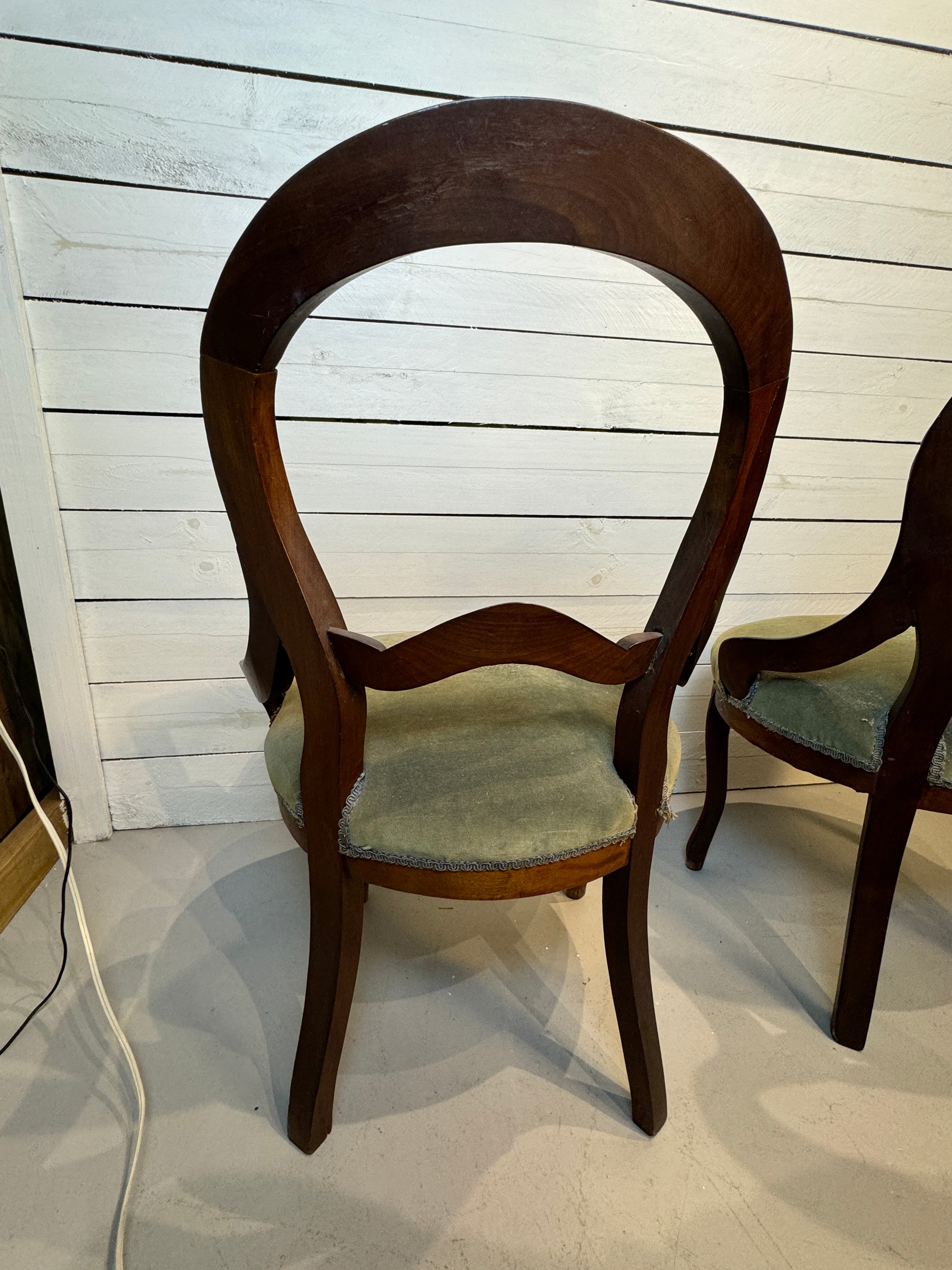 Antique Victorian Balloon Back Boudoir Side Chairs - Set of Two