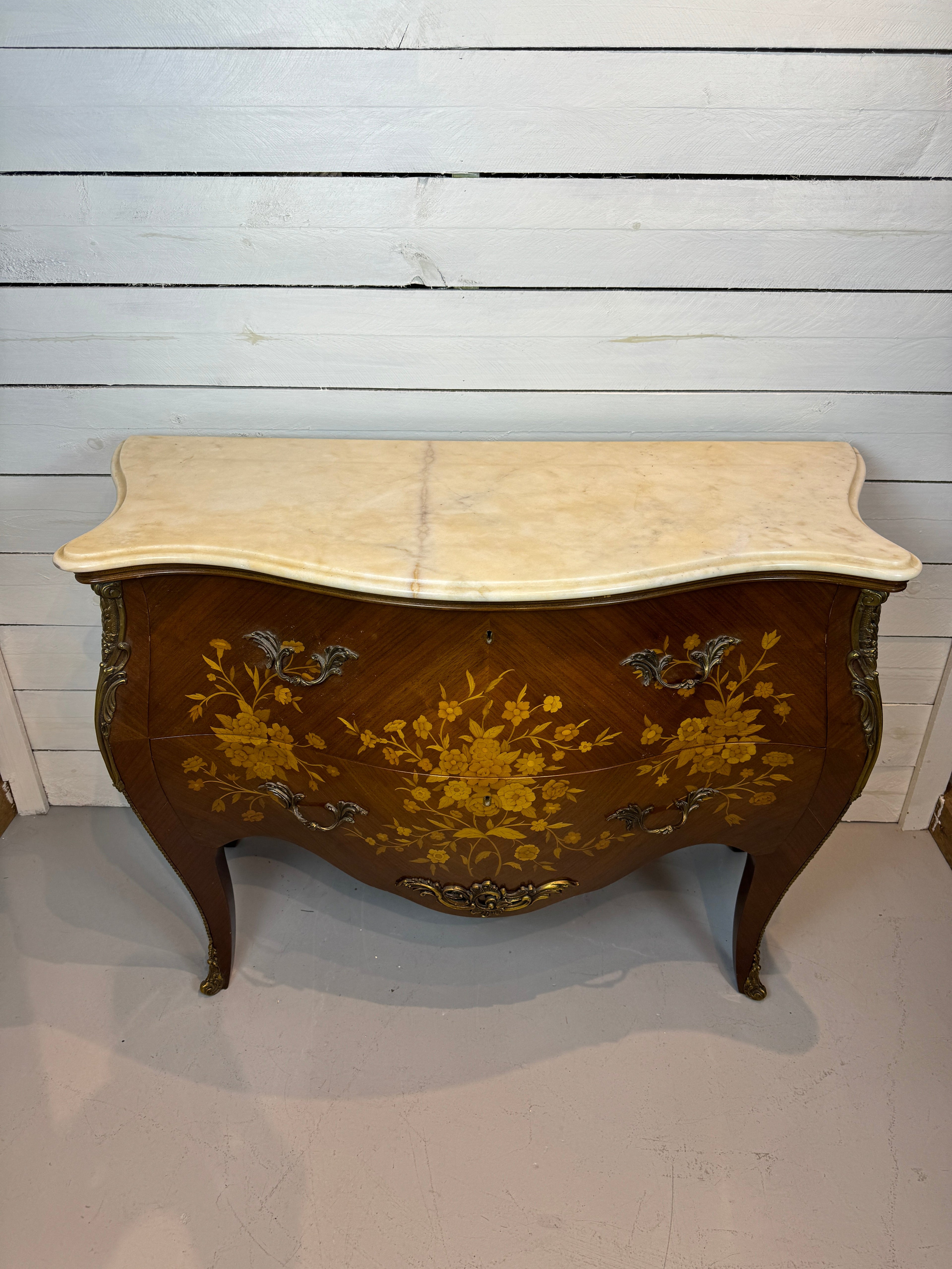 French Louis XV Bombe Commode with Marble Top, Ormolu Details