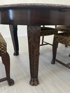 Victorian Carved Mahogany Clawfoot Extension Table with 6 Upholstered Chairs