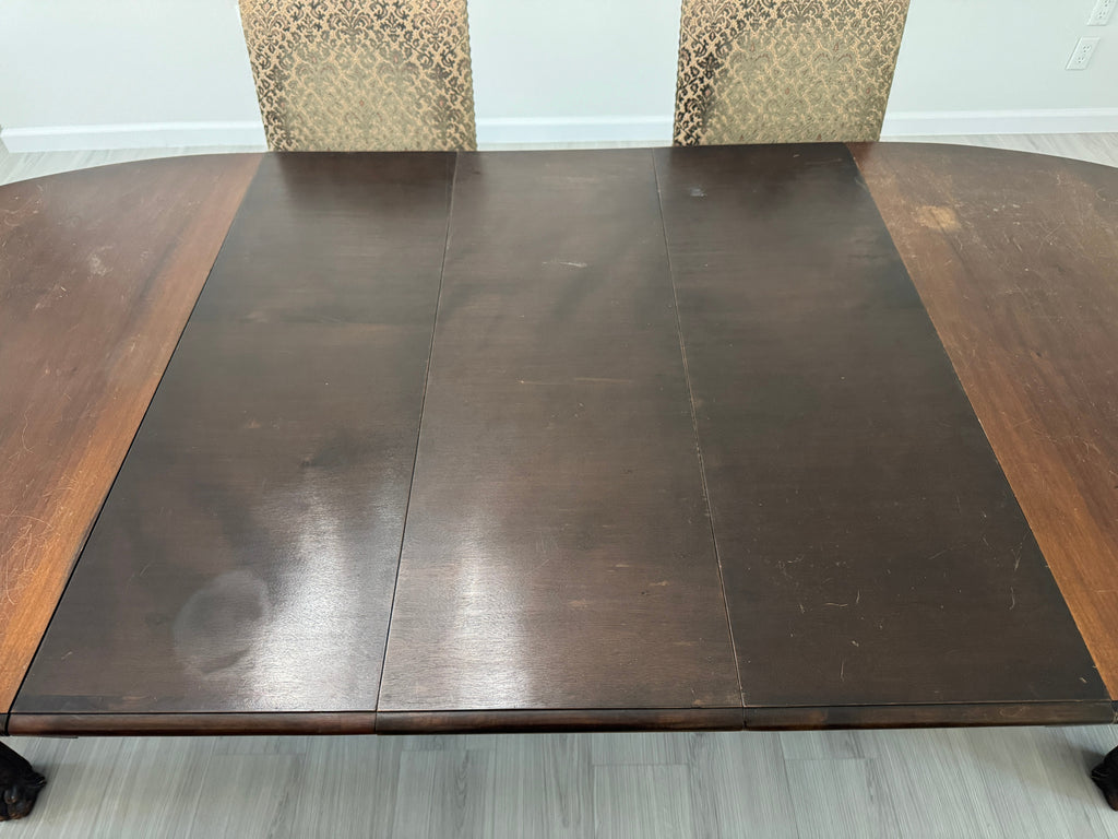 Victorian Carved Mahogany Clawfoot Extension Table with 6 Upholstered Chairs