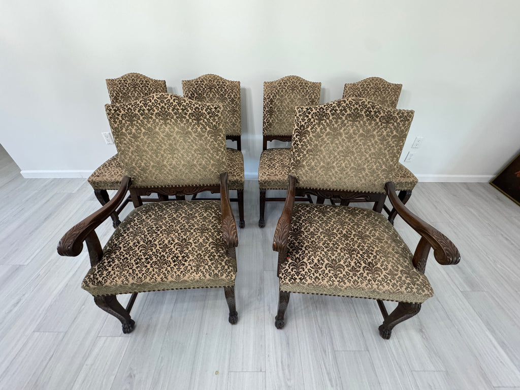 Victorian Carved Mahogany Clawfoot Extension Table with 6 Upholstered Chairs