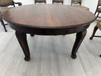 Victorian Carved Mahogany Clawfoot Extension Table with 6 Upholstered Chairs