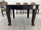 Victorian Carved Mahogany Clawfoot Extension Table with 6 Upholstered Chairs