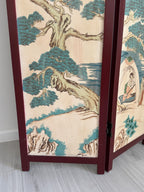 Vintage Three Panel Oriental Chinoiserie Folding Wood Panel Room Divider