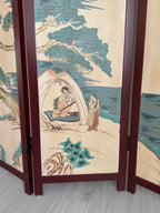 Vintage Three Panel Oriental Chinoiserie Folding Wood Panel Room Divider