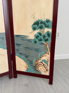 Vintage Three Panel Oriental Chinoiserie Folding Wood Panel Room Divider