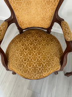 Vintage Louis XV Style Arm Chairs in Velvety Damask Upholstery - A Pair