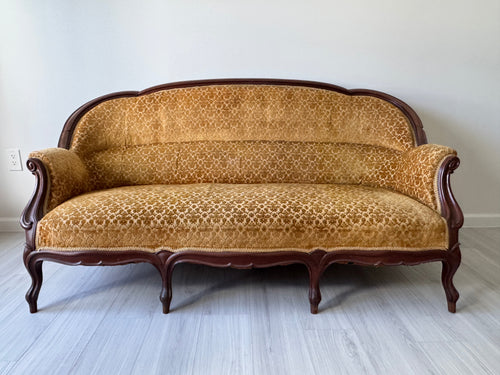 19th Century Parlor Sofa with Velvety Damask Upholstery