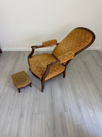 19th Century Recliner with Velvety Damask Upholstery with Footstool