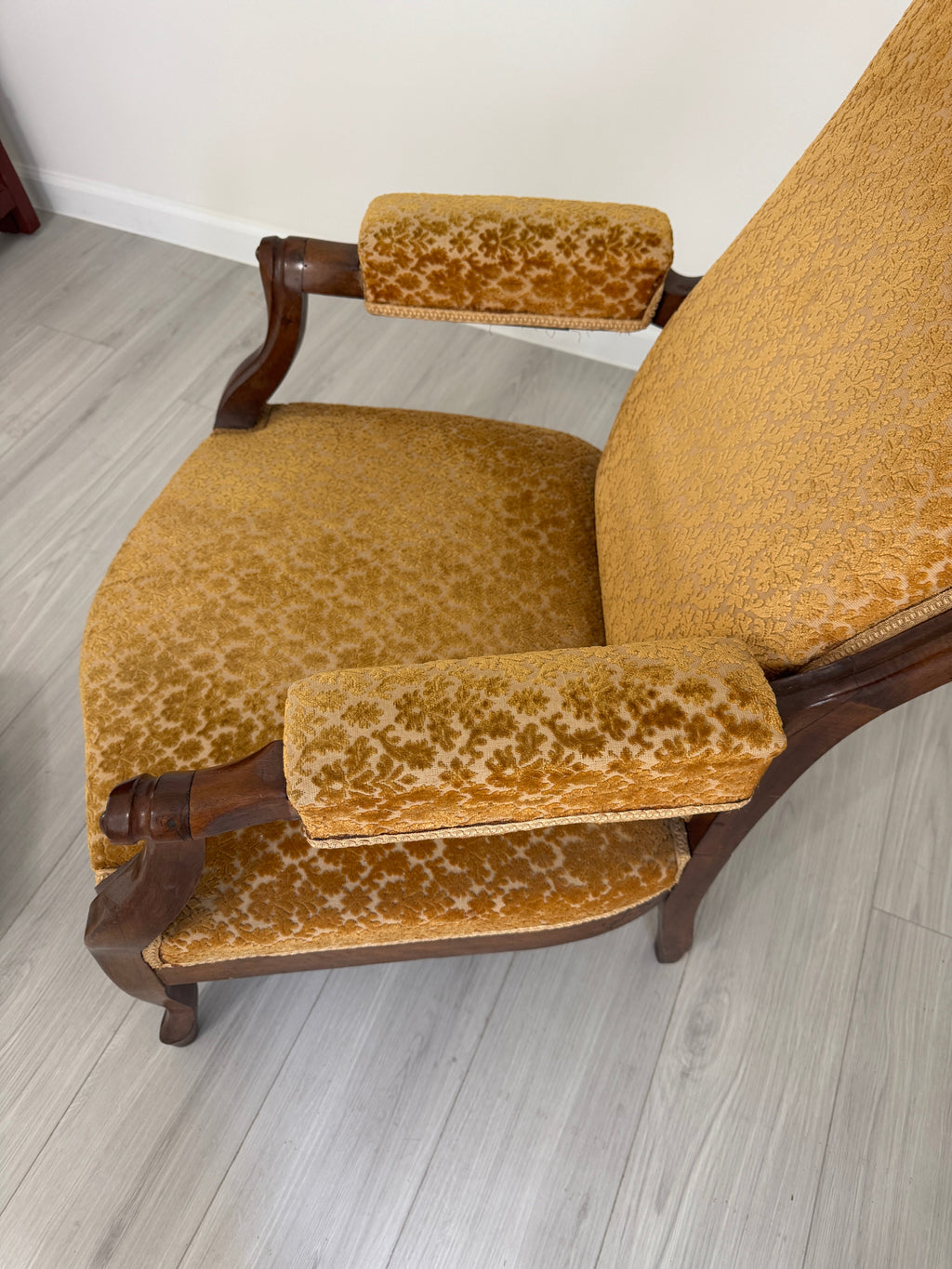 19th Century Recliner with Velvety Damask Upholstery with Footstool