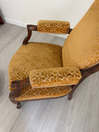 19th Century Recliner with Velvety Damask Upholstery with Footstool