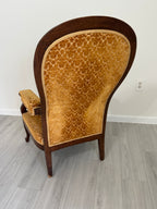 19th Century Recliner with Velvety Damask Upholstery with Footstool