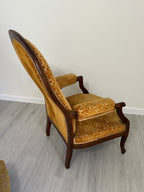 19th Century Recliner with Velvety Damask Upholstery with Footstool