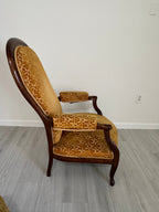 19th Century Recliner with Velvety Damask Upholstery with Footstool