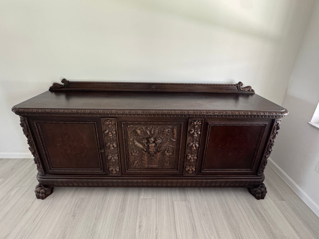 Victorian Carved Walnut Clawfoot Buffet Sideboard Credenza - Zipfel Furniture